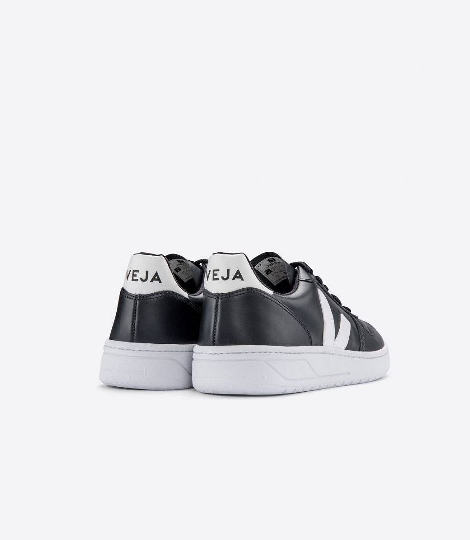 Black White White-Sole Women's Veja V-10 Leather Trainers | 86354-HWVI