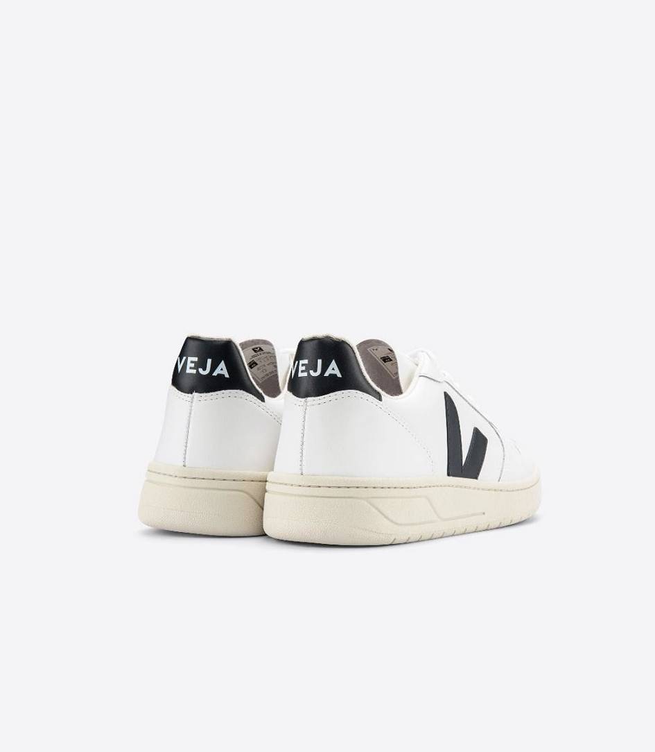 White Black Women's Veja V-10 Leather Sneakers | 74150-PUIF