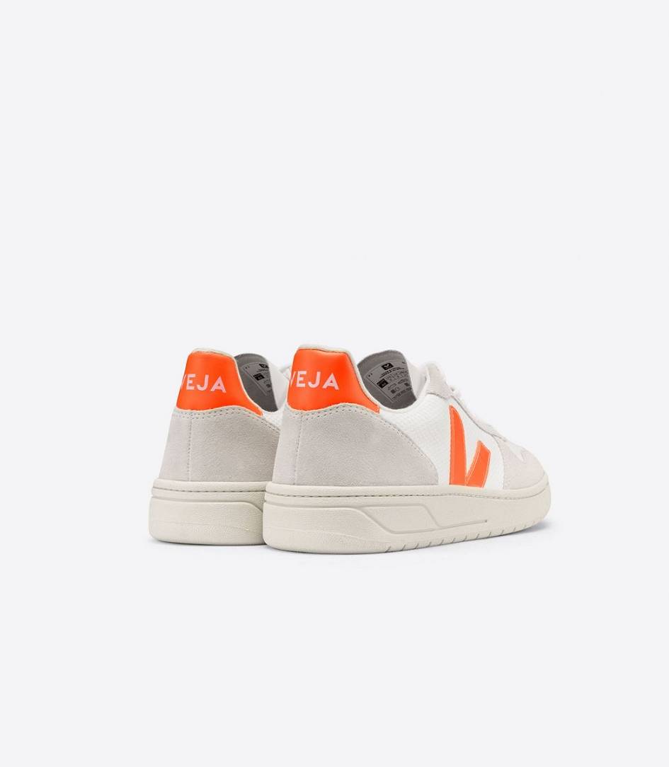 White Natural Orange-Fluo Women's Veja V-10 B-mesh Sneakers | 70685-DQXL