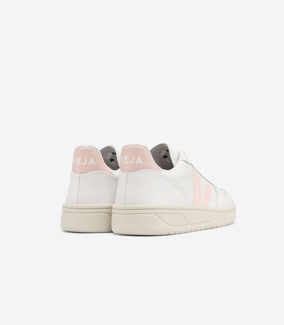 White Petale Rose Fluo Women's Veja V-10 Leather Sneakers | 81952-EGBF