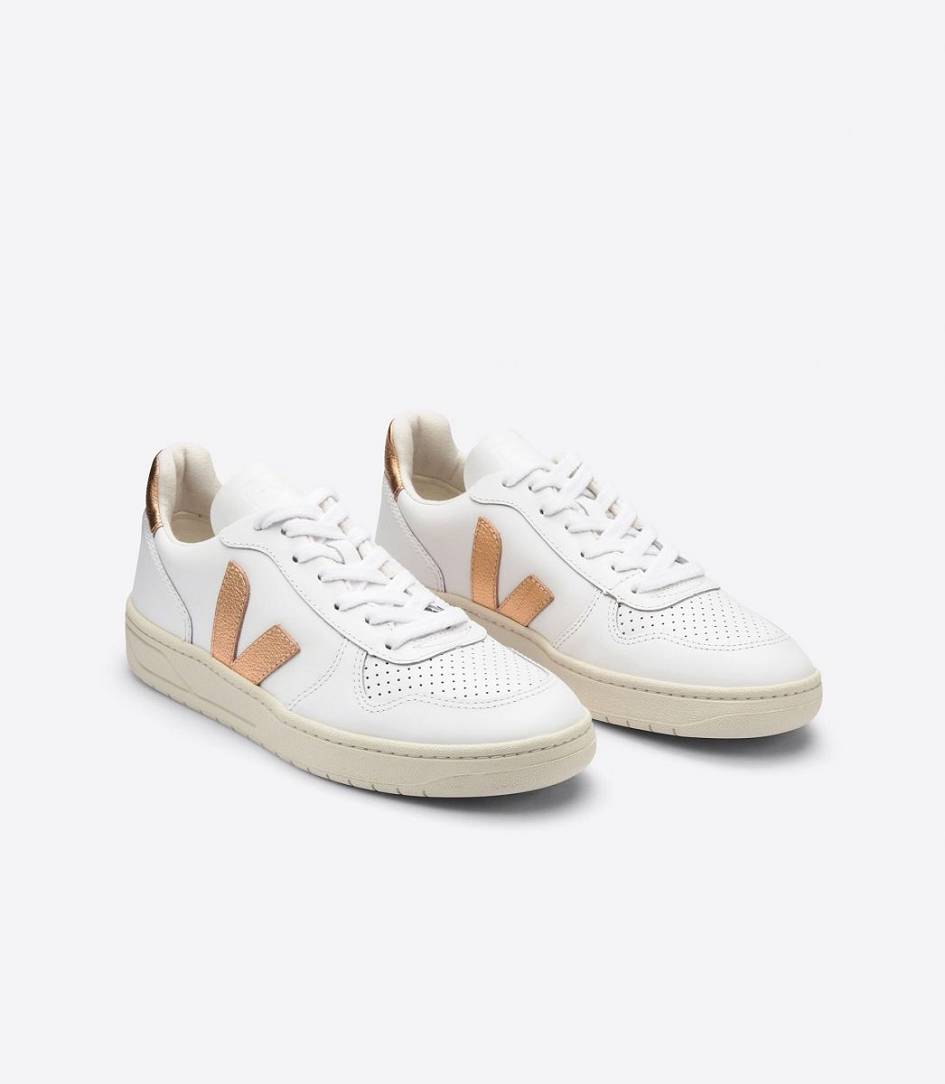 White Venus Women's Veja V-10 Leather Sneakers | 69078-EDHT