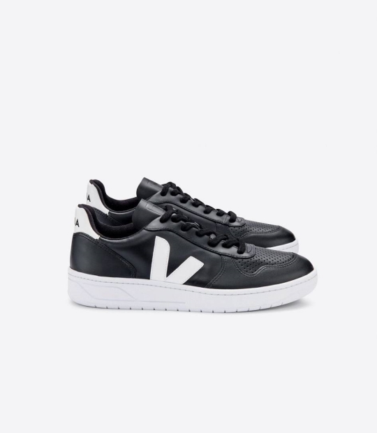 Black White White-Sole Women's Veja V-10 Leather Trainers | 86354-HWVI