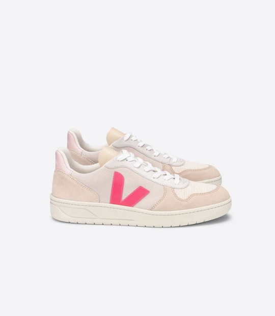 Multico Natural Rose-Fluo Women's Veja V-10 Suede Sneakers | 07589-KJUN