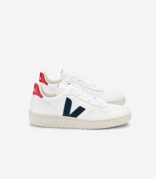 White Nautico Pekin Women's Veja V-10 Leather Trainers | 25139-EGNW