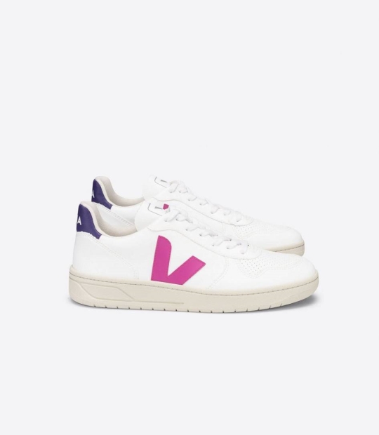 White Ultraviolet Purple Women's Veja V-10 Cwl Sneakers | 32549-NYBS